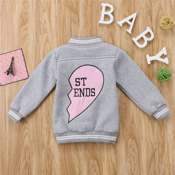 Toddler Baby Boys Girls Bomber Fleece Jacket Outerwear Long Sleeve Best Friend Letter Print in Heart