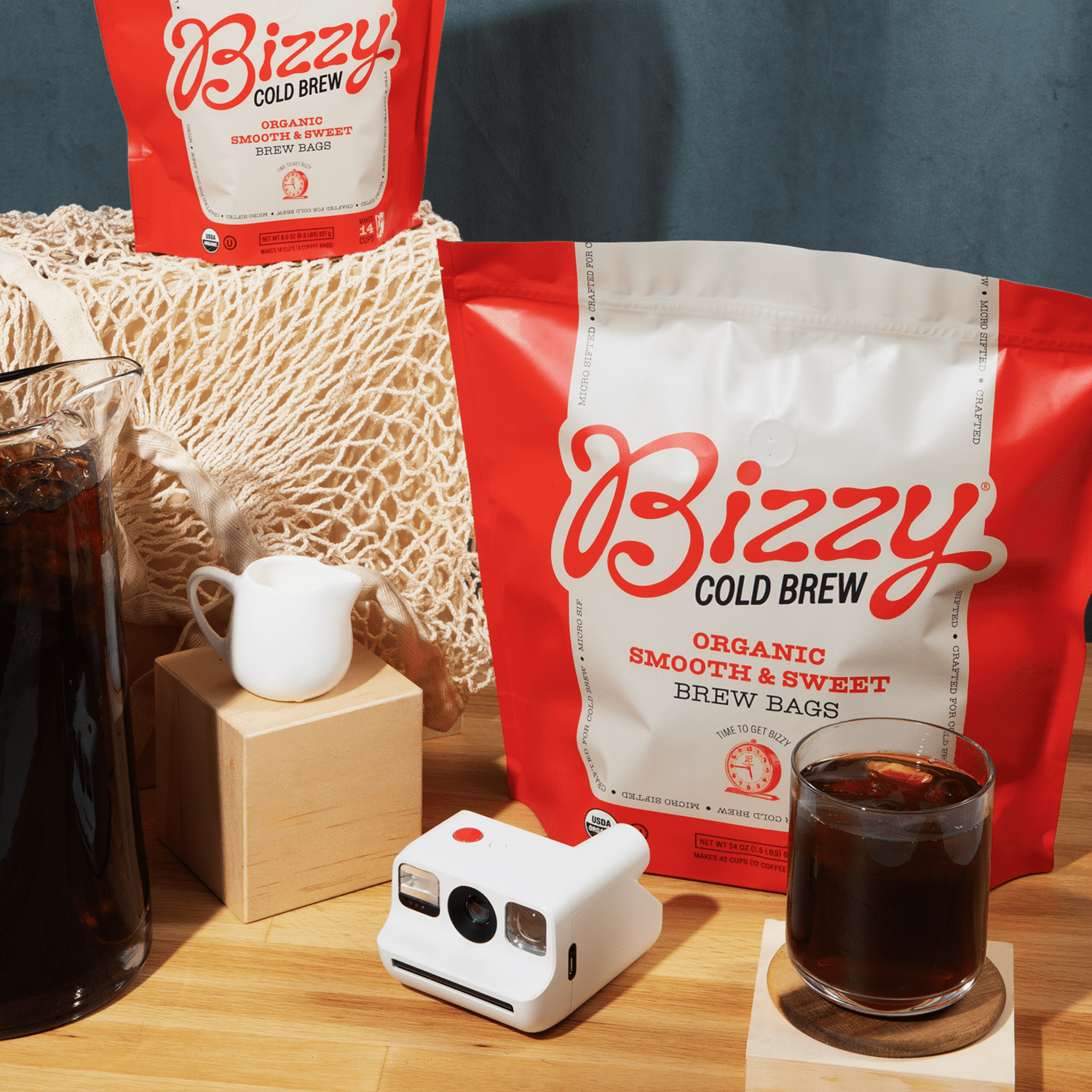 Bizzy Organic Cold Brew Coffee Bags, Medium Roast, Smooth & Sweet, Coarse Ground, 12 Count