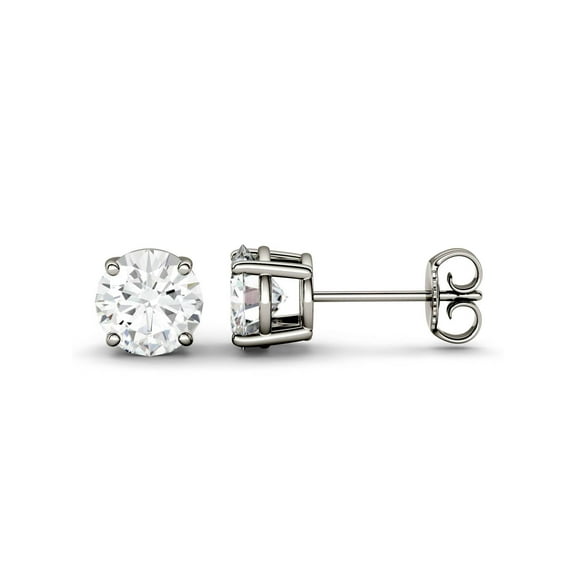 Charles & Colvard 14K White Gold Moissanite 6.5mm Round Stud Earrings 2.00cttw DEW