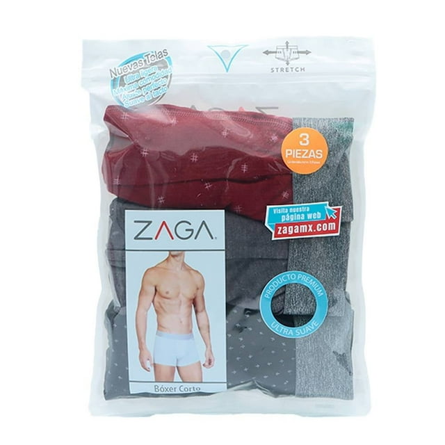 Bóxer Zaga para Hombre, Multicolor Corto con Diseños de Detalles Estampados 3 Piezas Talla CH