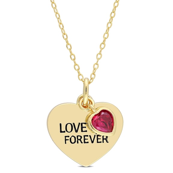 Everly Women's "Love you forever" .62CT TGW Created Ruby Sterling Silver Heart Necklace