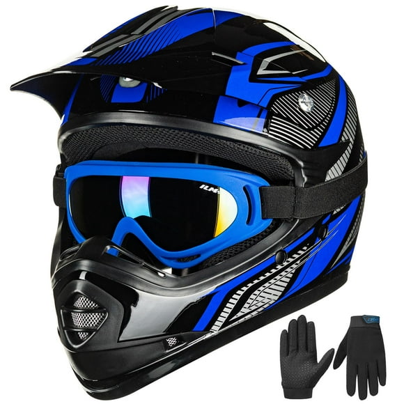 Casco ILM Youth Kids ATV Motocross B07 Azul/Plateado DOT