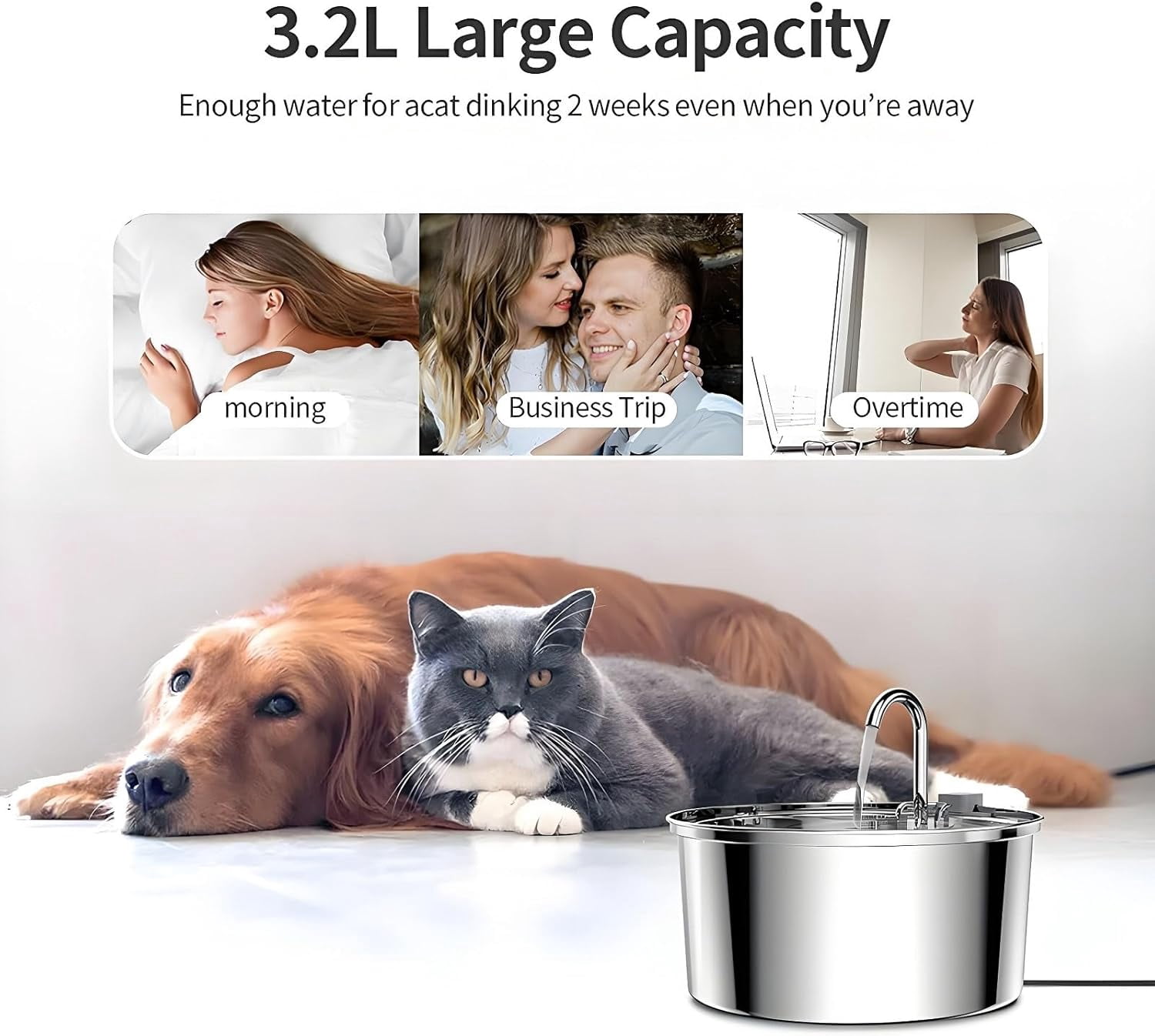 Pawquench Automatic Pet Water Fountain, 2025 Self Cleaning Dog Water Fountain, Stainless Steel Pet Water Dispenser with Filter and Pump for Cats & Dogs