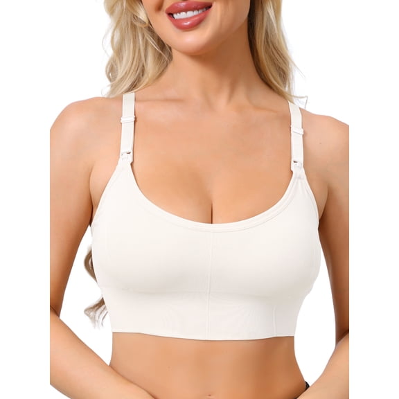 INSPIRE CHIC Nursing Bras for Women Wireless Push Up V Neck Maternity Bralettes Full Coverage Breastfeeding Bra with Adjustable Straps S White