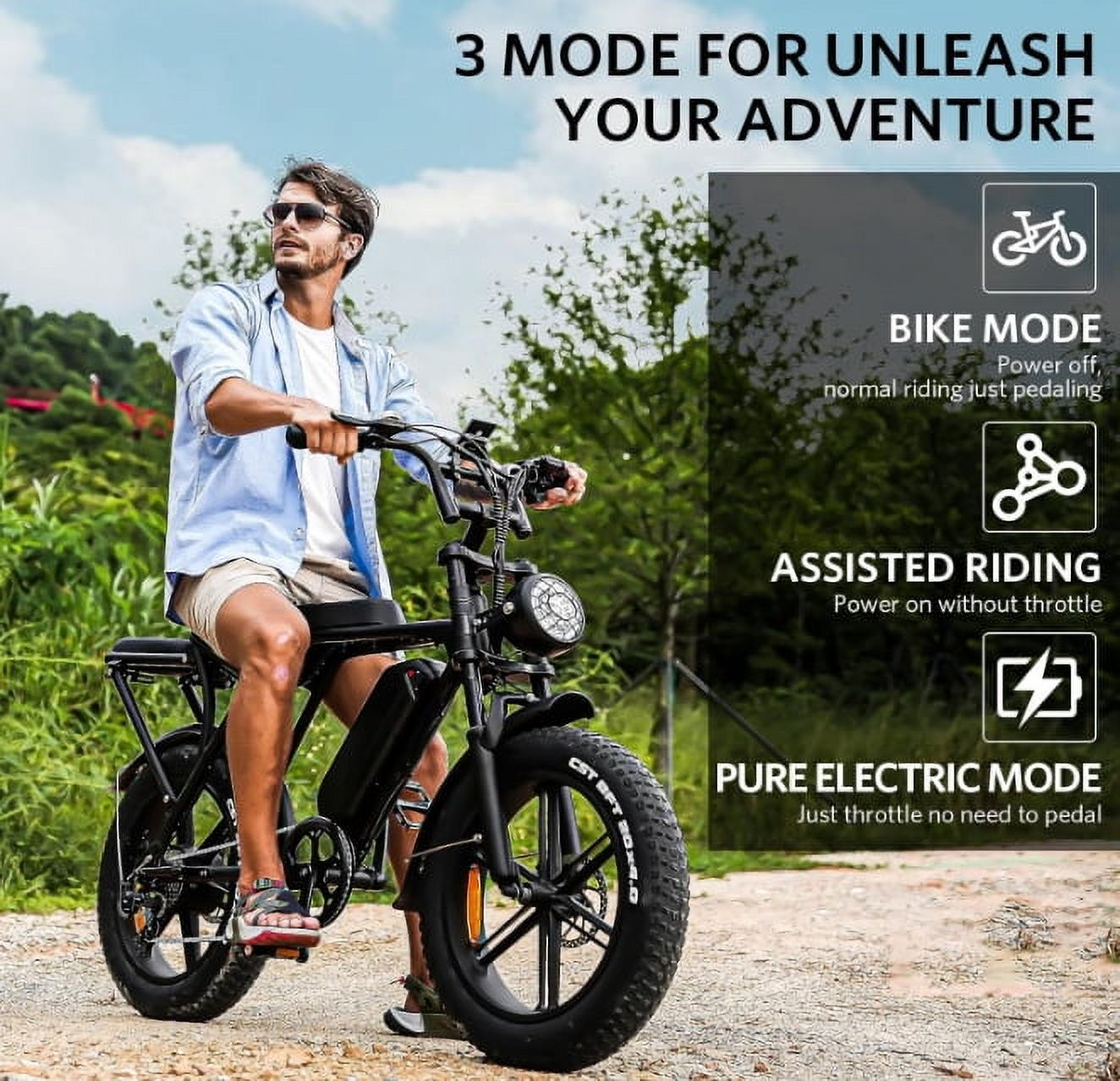 Electric Bike for Adults, V8 Max Electric Mountain Bike with Dual 48V 15Ah Removable Larger Battery, 750W 31MPH Motor Electric Bicycle For Adults, 20"x 4.0 Fat Tire E Bike 7-Speed
