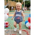 thumbnail image 4 of BemeyourBBs Newborn Baby Boy 4th of July Outfit Independent Day Clothes Bubble Romper Overalls Patriot USA Letter Flag Embroidered Sleeveless Casual Jumpsuit Overalls Baby Fourth of July Outfit, 4 of 9