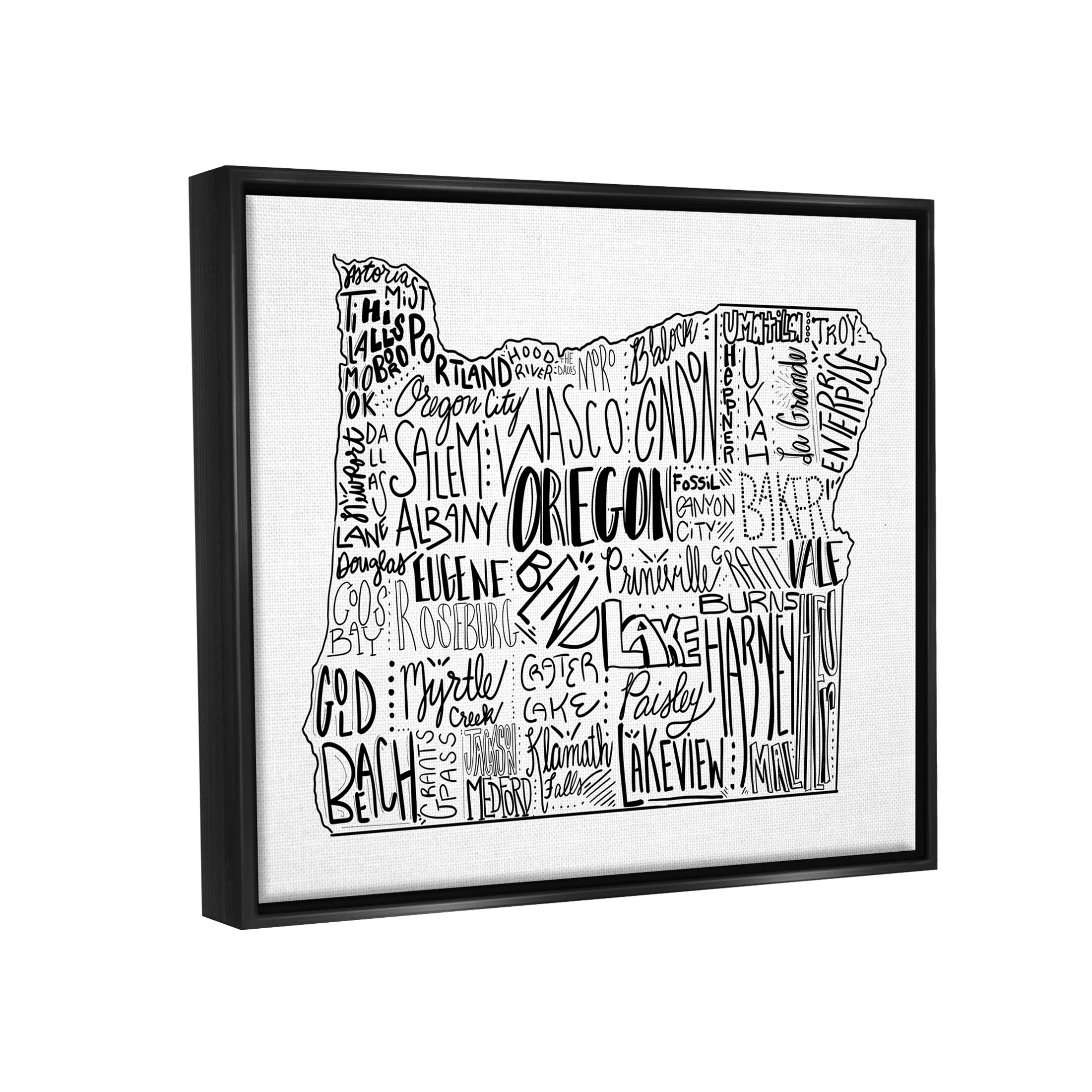 Stupell Industries Oregon State Cities Map Graphic Art Jet Black Floating Framed Canvas Print Wall Art, Design by The Saturday Evening Post