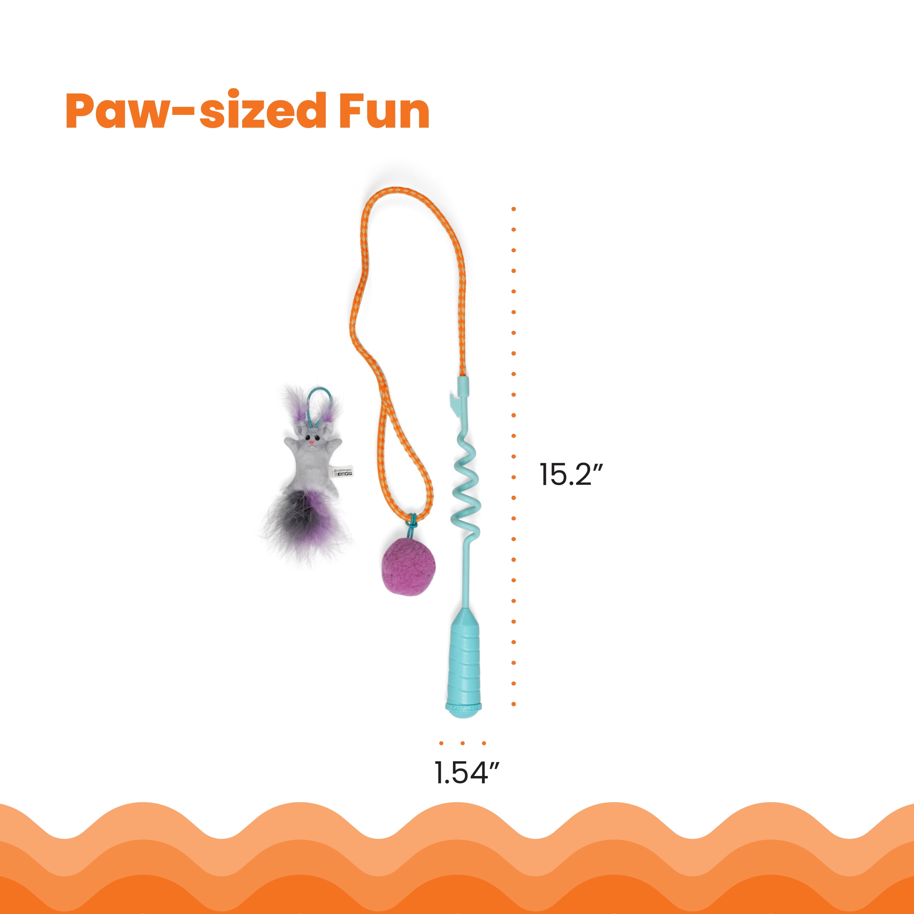 Catstages Cat-apult Spring Wand Durable and Interactive Teaser with Flinger Clip & Two Cat Toys, Catnip Toy & PomPom Ball, Blue