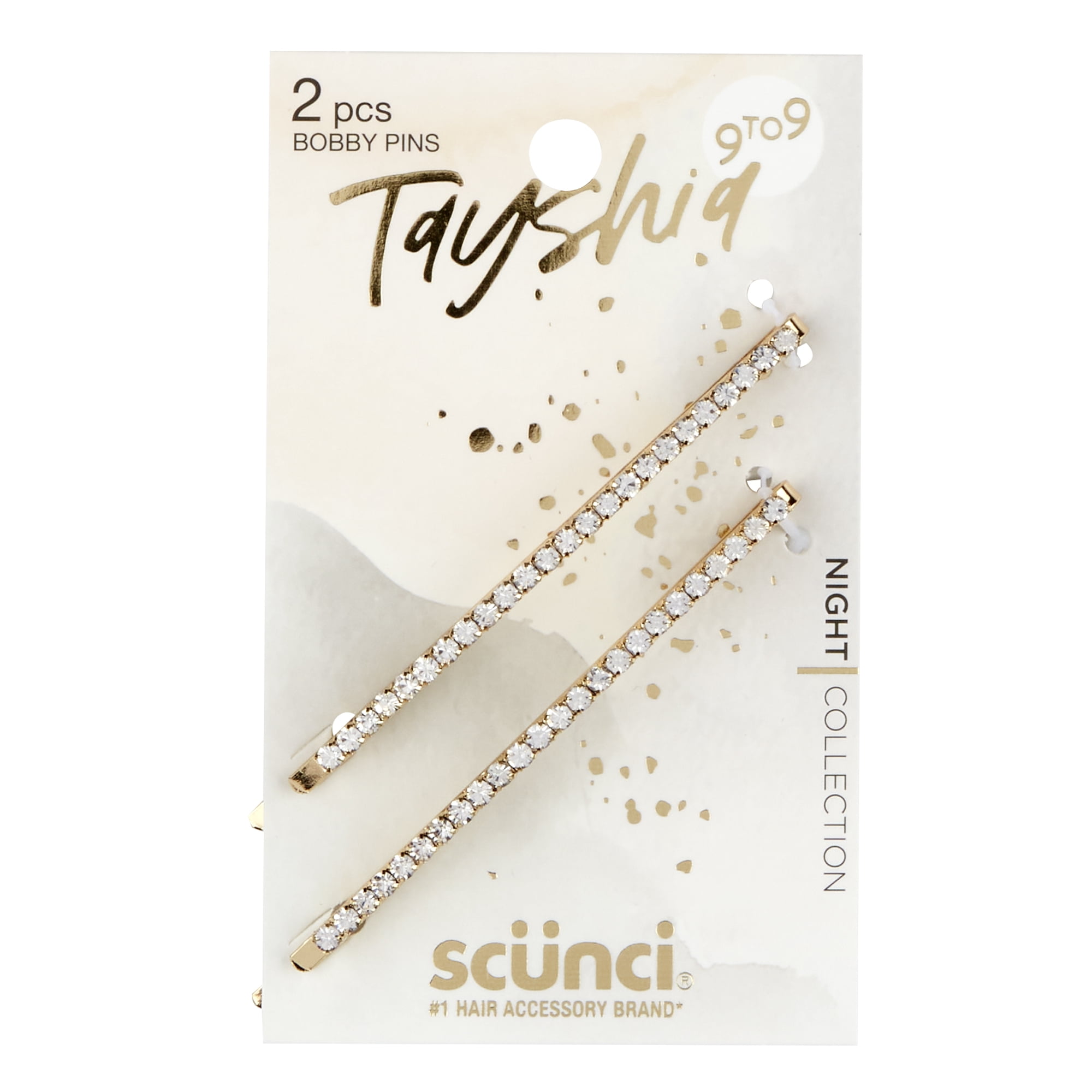 Tayshia by Scunci Rhinestone Firm Grip Bobby Pins with Rhinestones, Gold, 2ct