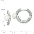 thumbnail image 3 of Primal Silver Sterling Silver Rhodium-plated 5-6mm White Button Freshwater Cultured Pearl Cubic Zirconia Hoop Earrings, 3 of 5