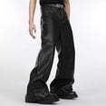 thumbnail image 2 of CONZONE Mens Baggy Pu Leather Pants Wide Leg Streetwear Pants for Men Trendy Elastic Waist Gothic Distressed Pant With Pockets, 2 of 8