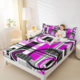 thumbnail image 3 of Castle Fairy Geometric Circular Block King Sheets 4pcs,Abstract Linear Strip Bedding,Black Magenta Gray,1 Flat Sheet, 1 Fitted Sheet and 2 Pillowcases, 3 of 7