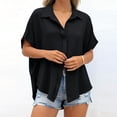 thumbnail image 5 of Tqcoqu Women's Button Down Shirts Short Sleeve Slit Hem Shirt Solid Color Tops, Side Slit Dressy Casual Blouses Loose Fit Tunic Tops,Black Women's S-XXL, 5 of 7