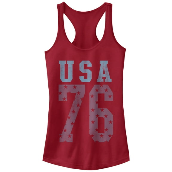 Junior's Lost Gods USA Stars 76  Racerback Tank Top Scarlet Medium