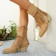 thumbnail image 5 of Juebong Women Suede Tassel Ankle Boots Fashion Round Toe Side Zipper Slip-On Flat Mocassion Ankle Boot Cowgirl Boots 2025 Khaki,40, 5 of 8