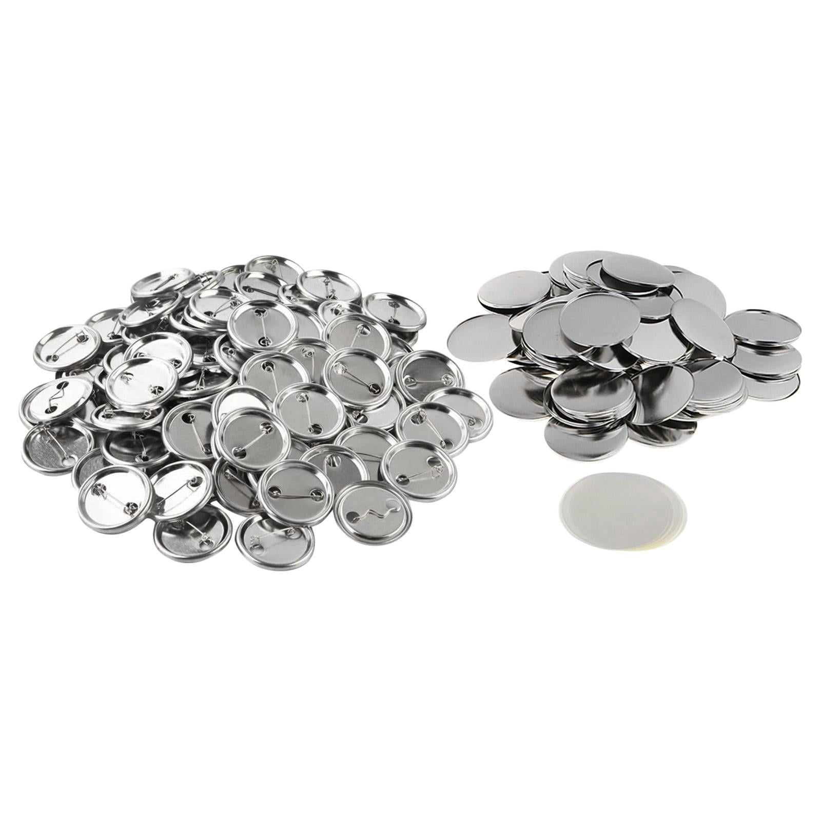 Tachiuwa 100 Pieces Blank Button Making Supplies Round Button Parts Including Metal Shells Back Cover for Button Maker Machine