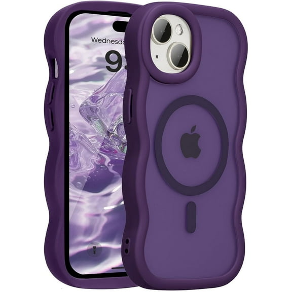 Magnetic Case for iPhone 14 Plus/15 Plus, Compatible with MagSafe, Transparent Wave Frame Design, Soft Edge Cover, Cute Clear Matte, Shockproof Protective Phone Cover