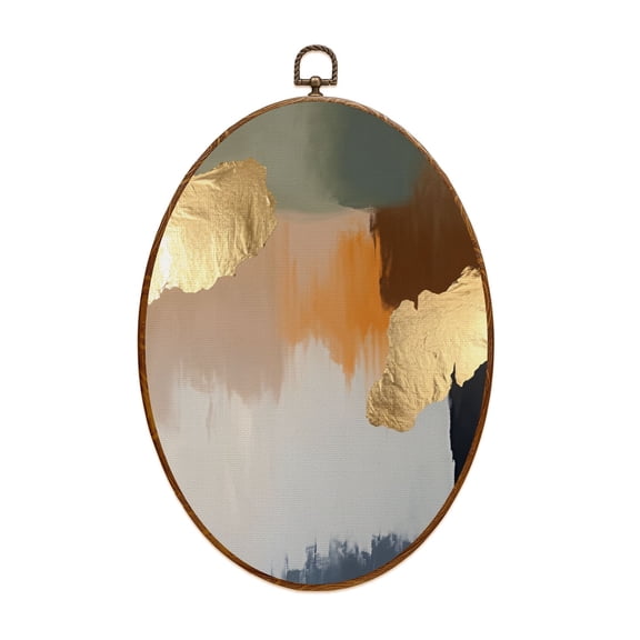 Canvas Wall Art Earth Tones Abstract Brown White Gold Orange Golden Orange Dark Brown Oval Framed Canvas Prints Vintage Wall Hanging Decor for Home Office Decorations 8.6"x11.4"