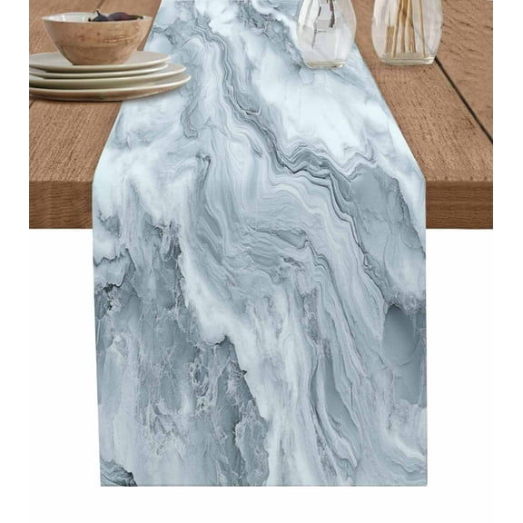 Table Runner Dresser Scarves 70 Inch Long,Abstract Gray Water Ripple Stripe Linen Dining Table Runners Natural Marble Texture Tabletop Scarf for Wedding Holiday Party Kitchen