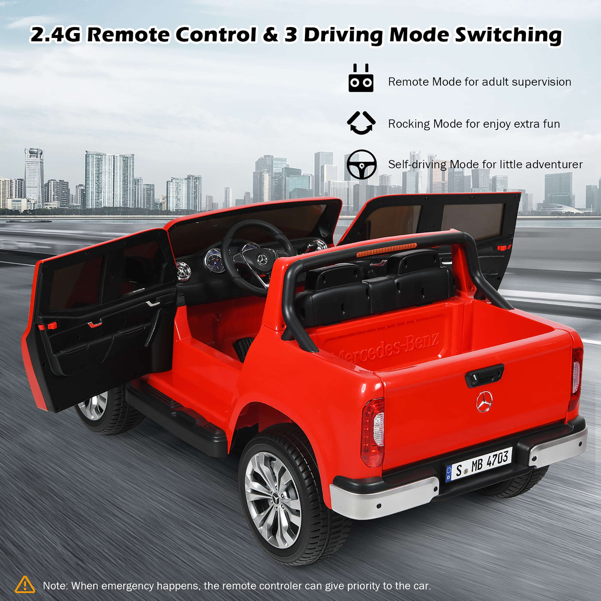 Costway Licensed Mercedes Benz x Class 12V 2-Seater Kids Ride On Car w/ Trunk Red