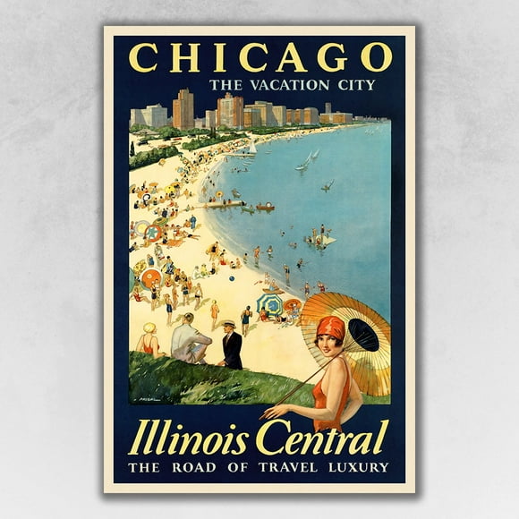 homeroots home decor 394341 36" x 54" Vintage 1929 Chicago Vacation Travel Poster Wall Art