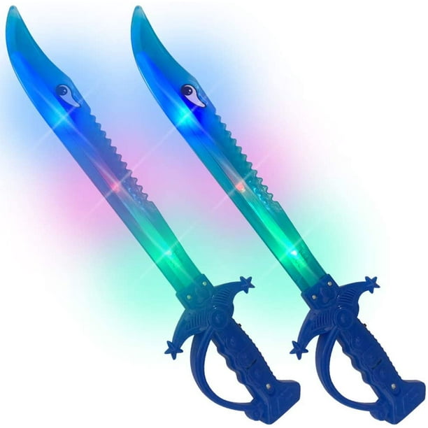 Toyhub Light Up Shark Sword For Kids Set Of 2 15 Inch Toy Sword With Flashing Led Lights Halloween Dress Up Costume Accessories Best Birthday Gift For Boys And Girls Walmart Com