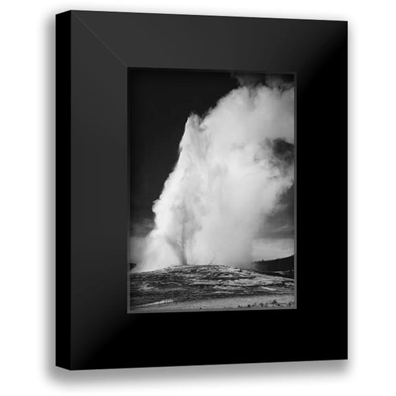 Adams, Ansel 11x14 Black Modern Framed Museum Art Print Titled - Photograph of Old Faithful Geyser Erupting in Yellowstone National Park, ca. 1941-1942