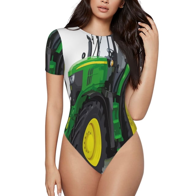 Fotbe big farm tractor Body de Mujer con Cuello Redondo y Mangas Cortas, Sin Mangas Ajustado, Suave, Cómodo y Básico-Medium