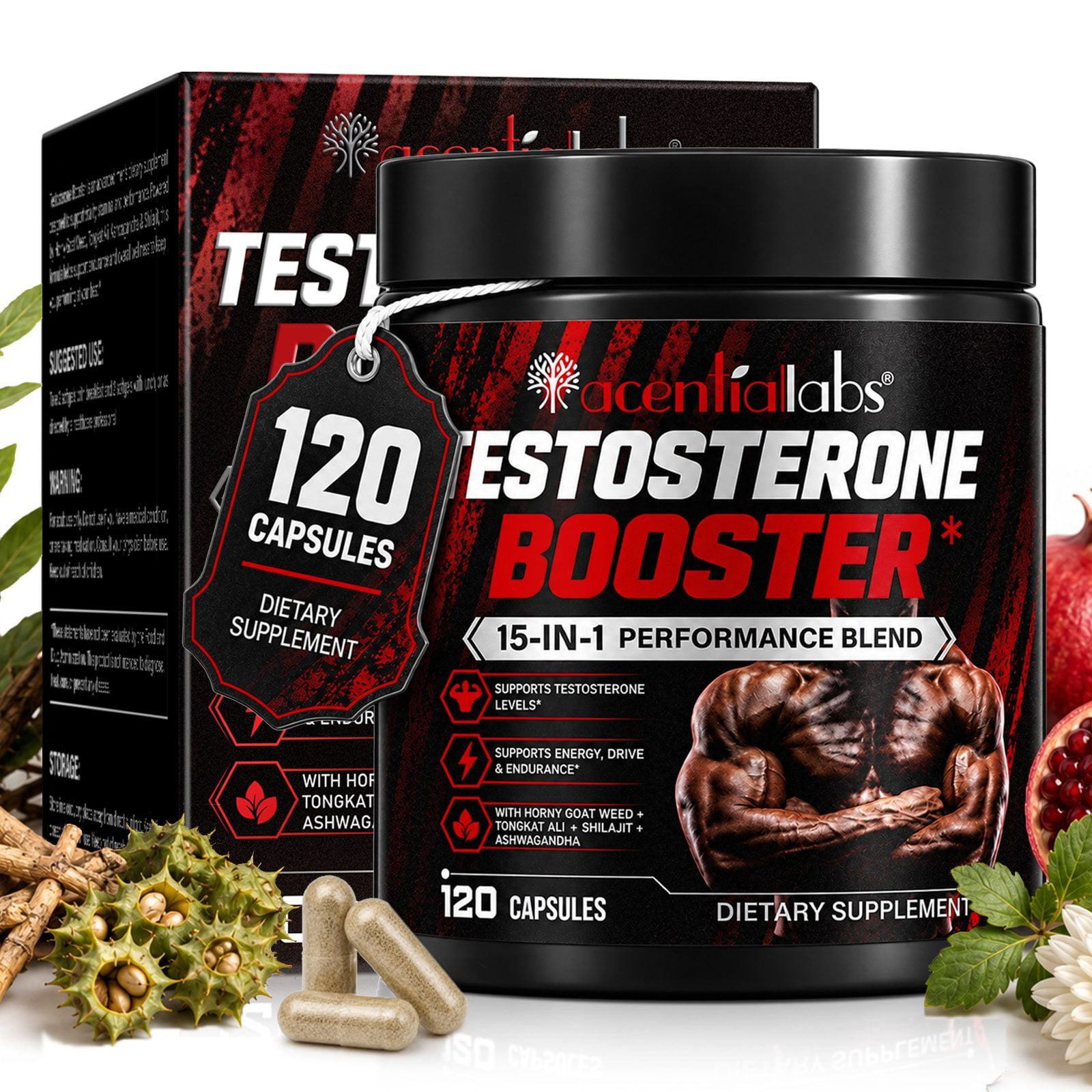 Testosterone Booster Supplement for Men, 15-in-1 Performance Blend, Supports Energy, 120 Capsules