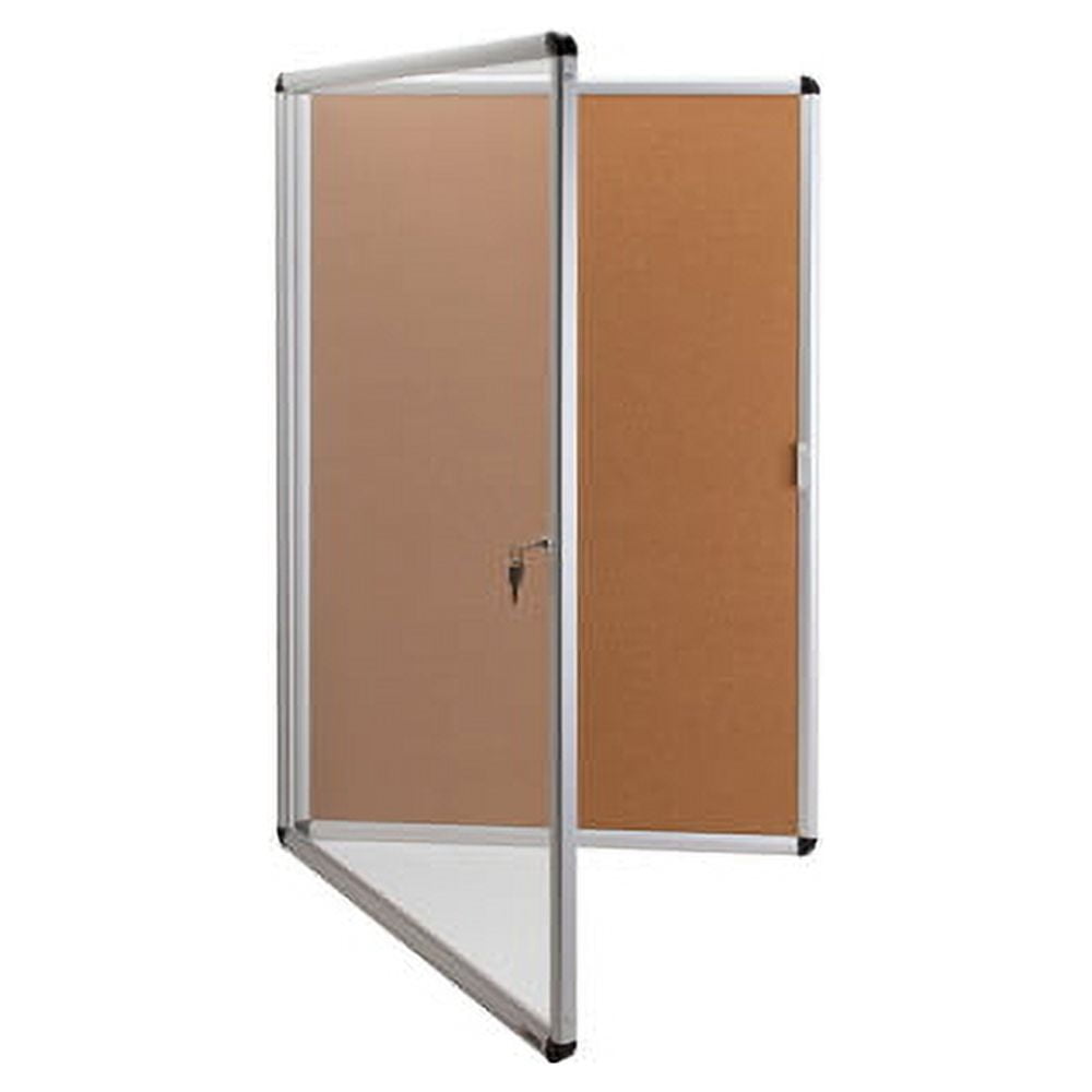 Lorell Enclosed Cork Bulletin Boards 36" Height x 24" Width - Natural Cork Surface - Lock, Resilient, Durable, Self-healing - Aluminum Frame - 1 Each