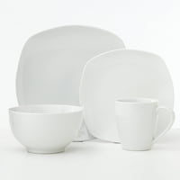Safdie & Co. 16-Piece Metric Soft Sqaure Porcelain Dinnerware Set, White