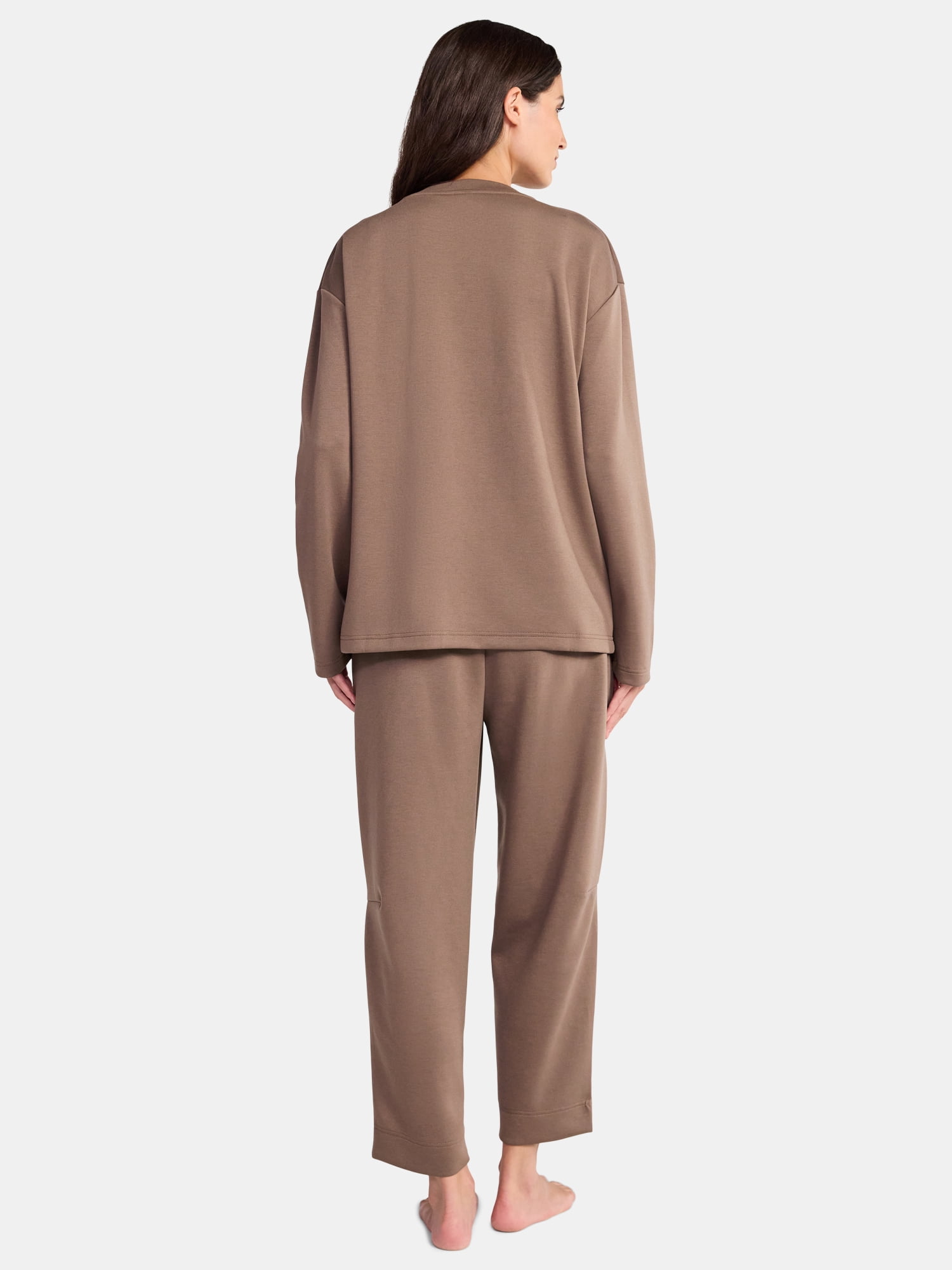 Lissome Women’s Luxe Scubaknit Long Sleeve Drop Shoulder Top and barrel leg pant Lounge Set, 2-piece Set , Sizes S-3X