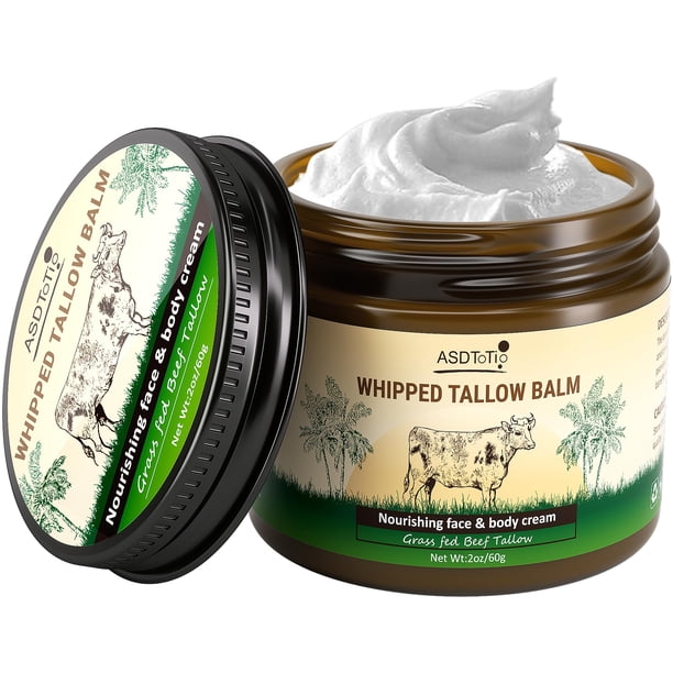 ASDToTio Bálsamo de sebo batido hecho a mano para el cuidado de la piel, todo natural alimentado con hierba de res, bálsamo multiusos para cara y cuerpo, crema hidratante, bálsamo de sebo para piel se