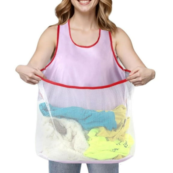 WE-POLUJ Large Capacity Laundry Apron with Ergonomic Shoulder Straps Oxfords Fabric Pocket
