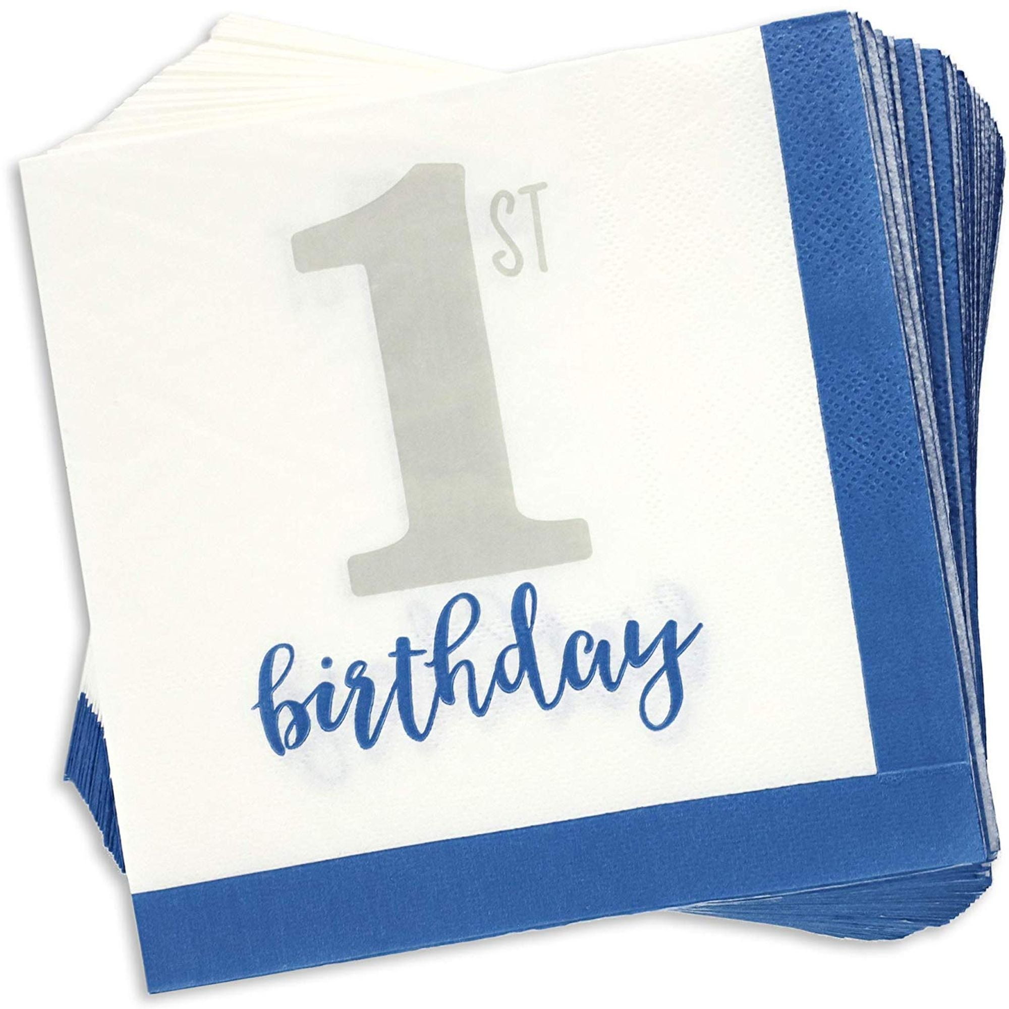100Pack Bulk 2Ply Boys 1St Birthday Paper Luncheon Napkins, 6.5 X 6.5