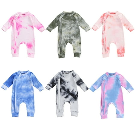 

Newborn Baby Girl Boy Romper Tie Dye Bodysuit Infant Zip Front Outfits Pajamas