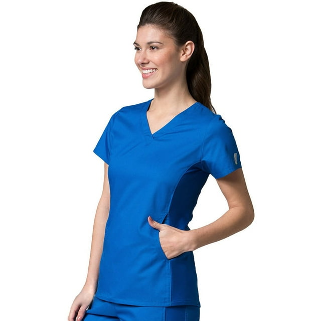 EON Womens Coolmax Mesh Panel V-Neck Solid Scrub Top