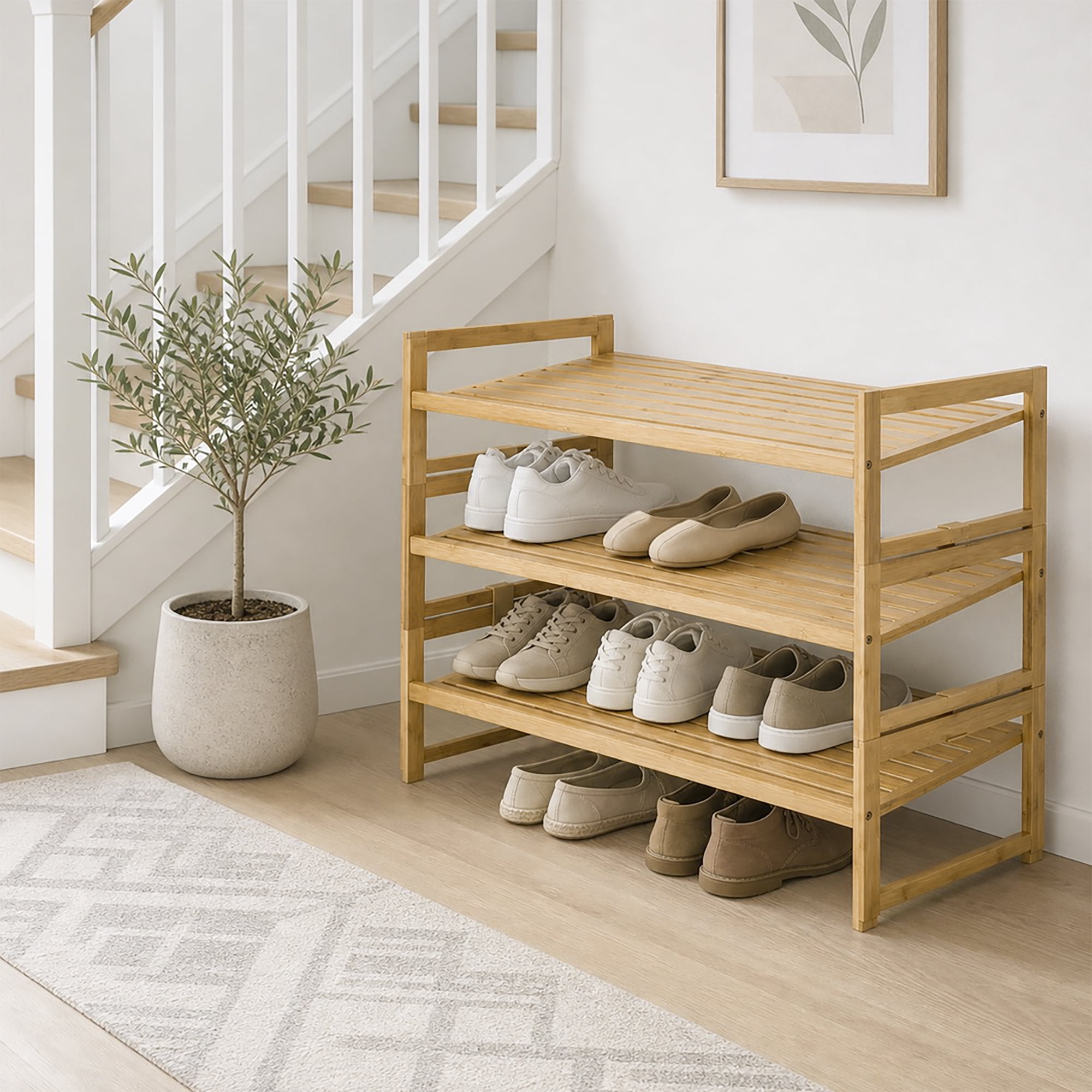 n*o様 【バラ売り可】RE:BOOT&Tox 3+3SET Better Homes & Gardens Bamboo 3-Tier Shoe Rack, Holds 9 Pairs