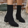 thumbnail image 2 of XIMIN Women's Knit Chunky Block Heel Ankle Boots Fashion Solid Color Mesh High Heel Short Boots Fly Weave Mid Calf Boots Wide Mid Calf Boots Dress Sock Booties, 2 of 8