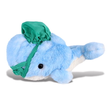 DolliBu Blue Whale Doctor Plush Toy - Super Soft Whale Doctor Stuffed Animal Dress Up with Cute Scrub Cap and Face Mask Outfit - Fluffy Doctor Toy Plush Gift - 7 Inches
