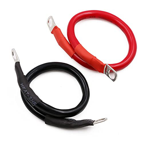 2/0 AWG Gauge Red Car RV Boat 12 in 3/8 in Lugs Black Pure Copper Battery Inverter Cables Solar 