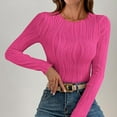 thumbnail image 6 of Women Long Sleeve Round-Neck Blouses Shirts Casual Textured Slim - Fitting Fashion Stretch Knit Top Outfits Fall Clothes Basic Winter Clothing, 6 of 9