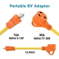 thumbnail image 3 of EPICORD 15Amp Male to 30Amp Female Dogbone Adapter RV Electrical Converter Cord Cable-Orange, 3 of 6