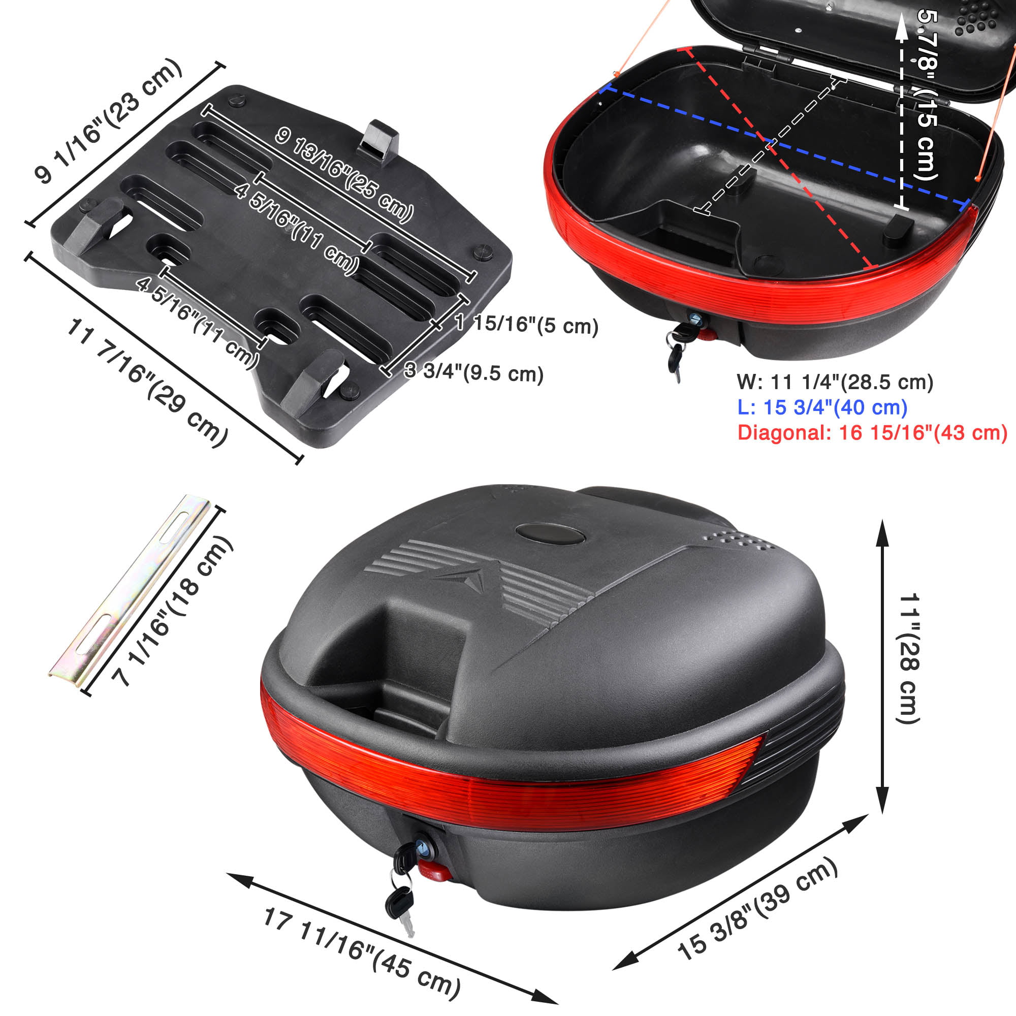 Scooter Tail Trunk Back Rest Case Can Store Helmet WXZX Motorcycle Rear Top Box with Night Warning Light Strong Durable Luggage Storage Back Case 