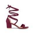 thumbnail image 3 of BLISSFUL STEP Women's Open Toe Lace up Sandals Mid Block Heels Sandals Burgundy 6, 3 of 7