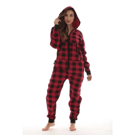 #followme Jumpsuit Adult Bodysuit Pajamas (Buffalo Plaid X-Large)