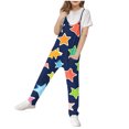 thumbnail image 3 of JTSRKL Girls Long Jumpsuits Cute Sleeveless Spaghetti Strappy V Neck Rompers Casual Floral Stars Print Loose Fit Overalls Rompers with Pockets Kids Summer Outfit Clothes 2025 Navy 9-10 Years, 3 of 9