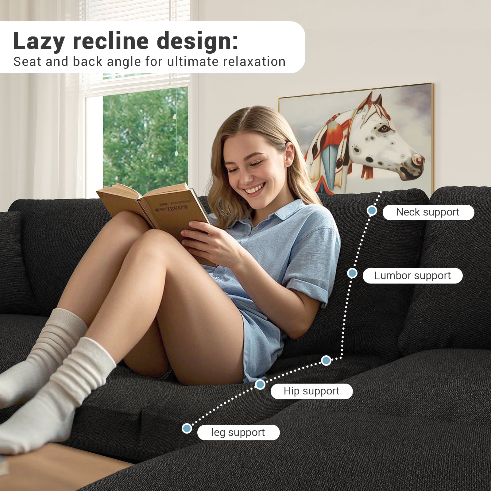 Gtilzria Cloud Modular Sectioanl Sofa Couch, Comfy Modern Sectioanl Cloud Couch Modular Down Filled Sofa with Ottoman for Living Room Apartment Office, Black