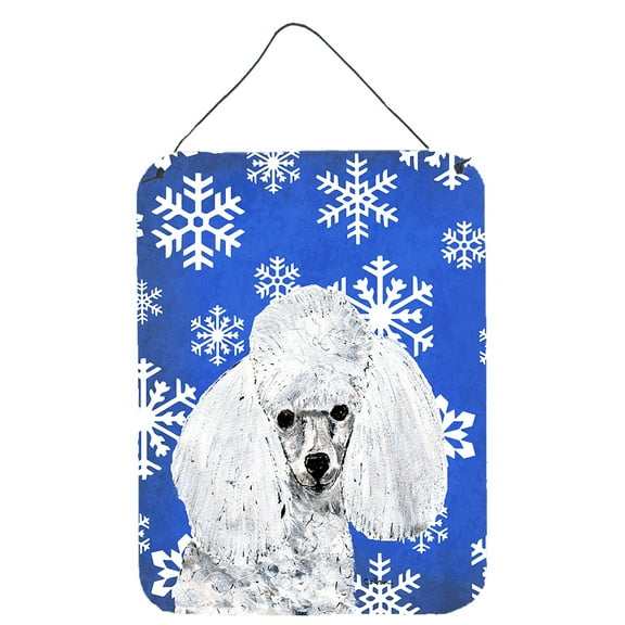 White Toy Poodle Winter Snowflakes Wall or Door Hanging Prints