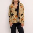 thumbnail image 5 of WTOBBY Women's Halloween Print Cardigan Long Sleeve Open Front Knit Sweater Casual Mid Length Cover Up with Pockets Spooky Design Fall Novelty Outerwear,Earthy Yellow 2XL, 5 of 5